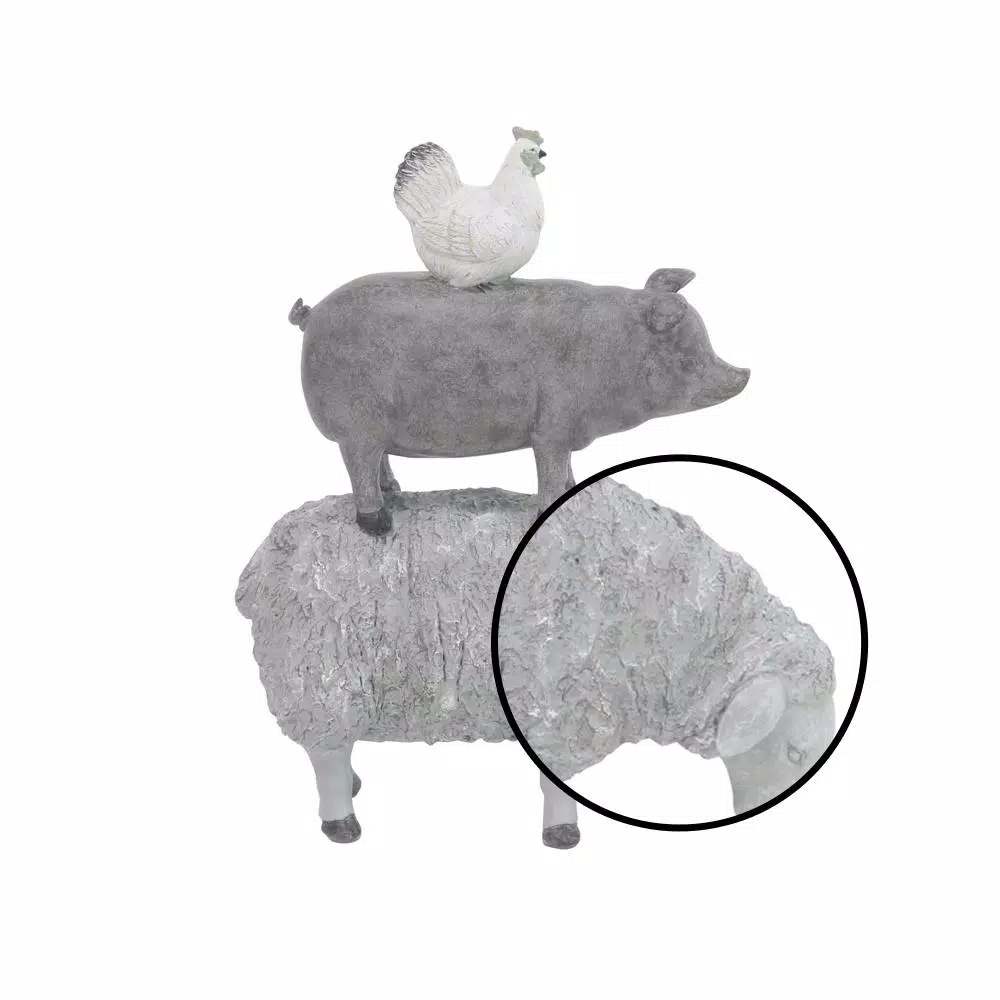 LITTON LANE 3-Stacked Barn Animals Polystone Sculpture - Farmhouse Sheep, Pig, and Chicken Statuary