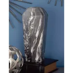 LITTON LANE Modern Reflections 14 in. Black and White Marble Patterned Ceramic Geometric Vase thumbnail 1