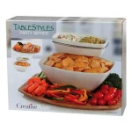 Unbranded Creative Ware TableStyles Bamboo and Ceramic Chip 'n Dip Party Server Set thumbnail 5