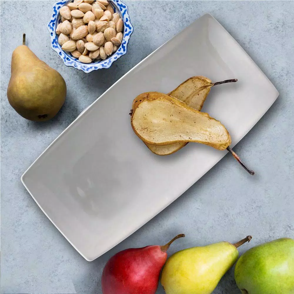 Gibson Elite Gracious 2-Piece White Ceramic Rectangular Serving Platter Set