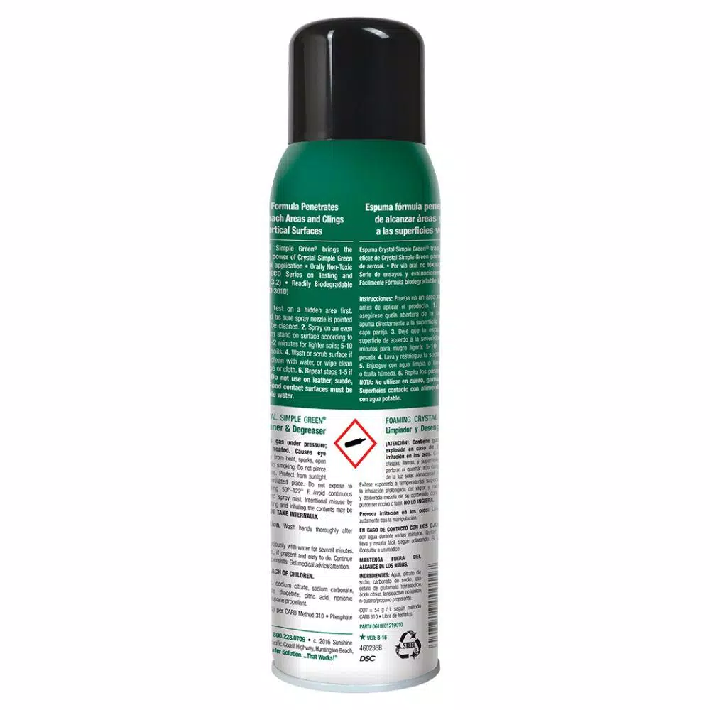 Simple Green Crystal Simple Green Industrial Foaming Cleaner and Degreaser Aerosol, 20 oz.