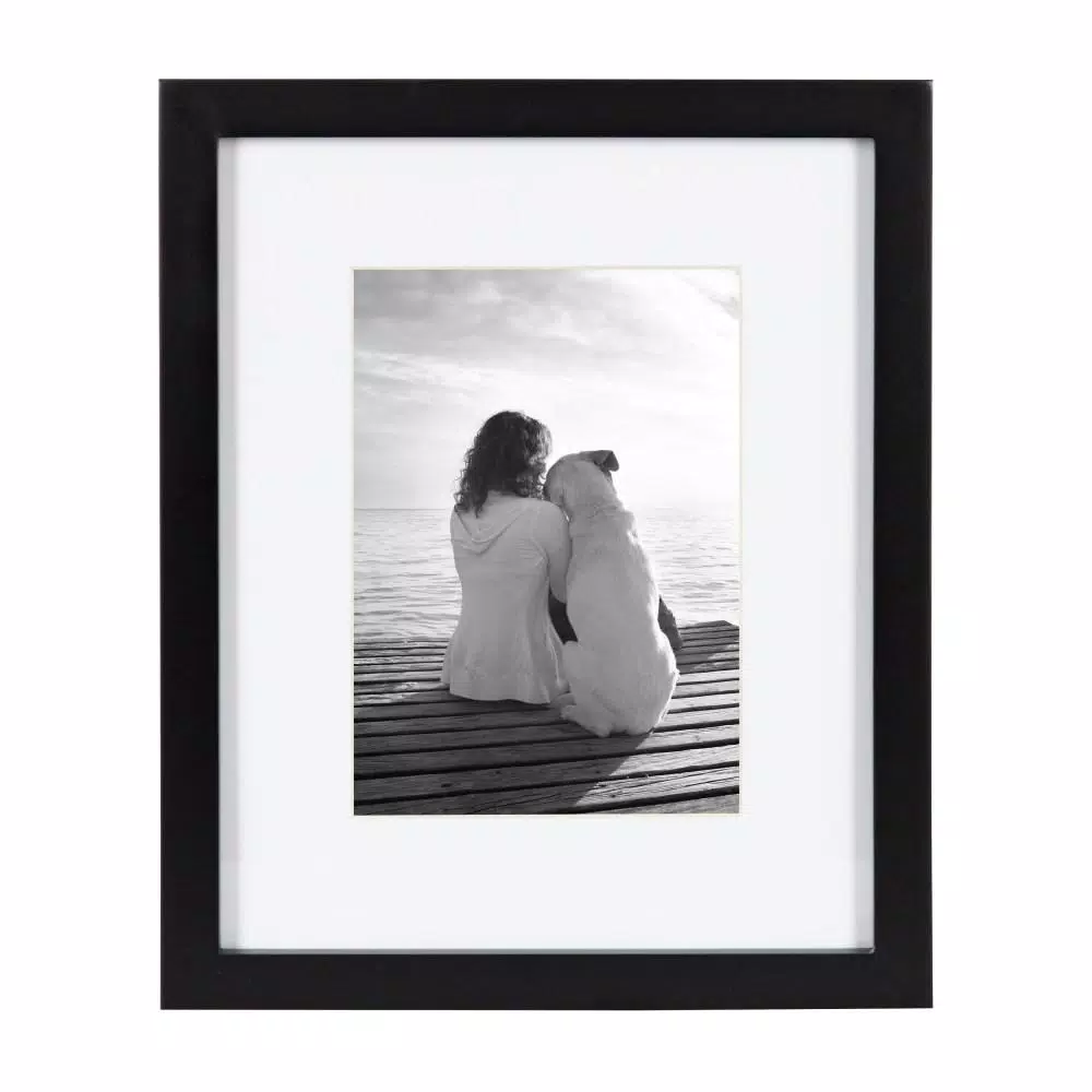 DesignOvation Gallery Wood Picture Frame Set, Black Satin Finish, Matted to 5 x 7 in., Set of 4