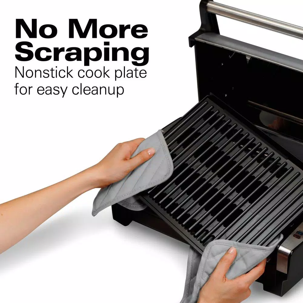 Hamilton Beach Searing Grill 118 sq. in. Stainless Steel Indoor Countertop Grill with Non-Stick Plates