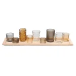 3R Studios Multi-Colored Glass and Wood Votive Candle Holder Tray Set thumbnail 2
