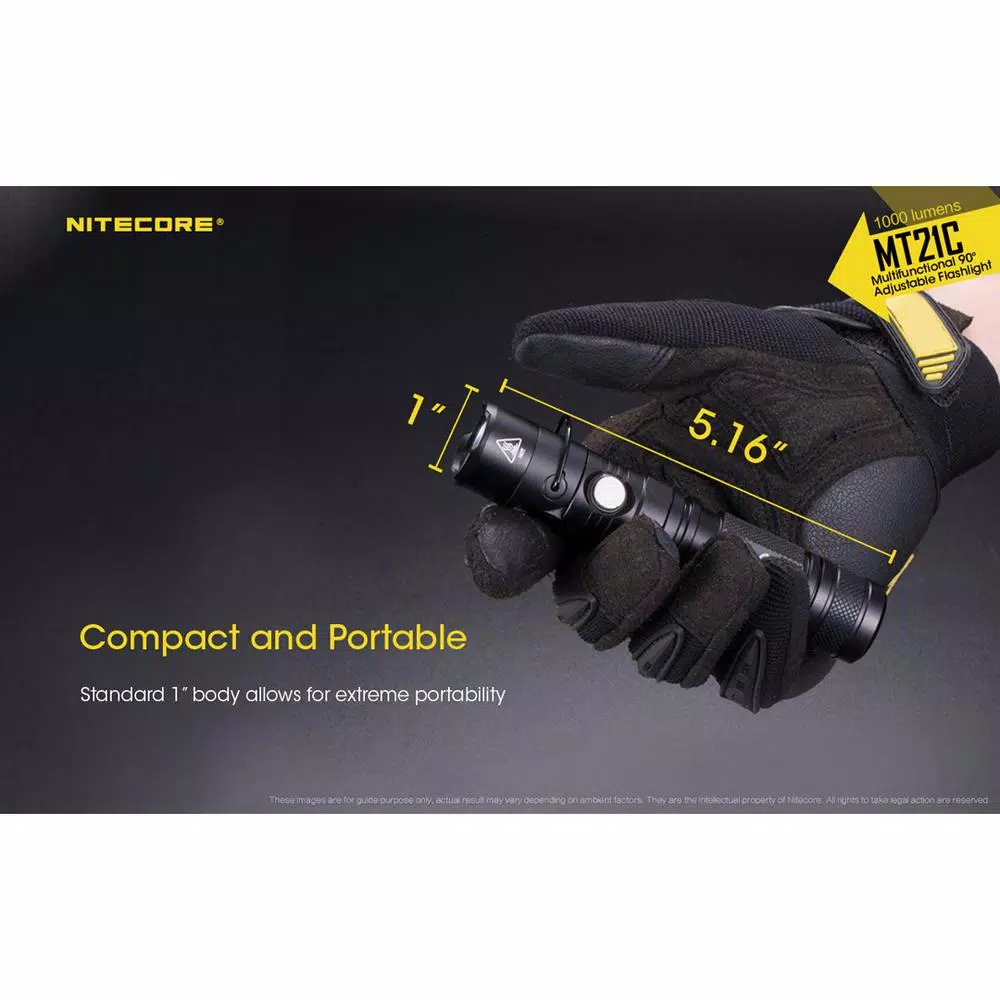 NITECORE MT21C 90° Adjustable LED Flashlight, 1000 Lumens, USB Rechargeable