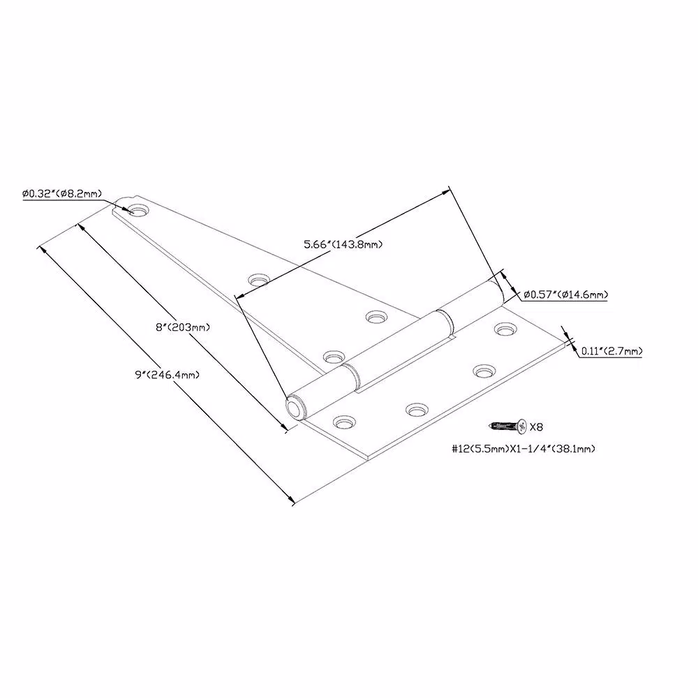 Everbilt 8 in. Heavy Duty Zinc-Plated Steel Tee Hinge