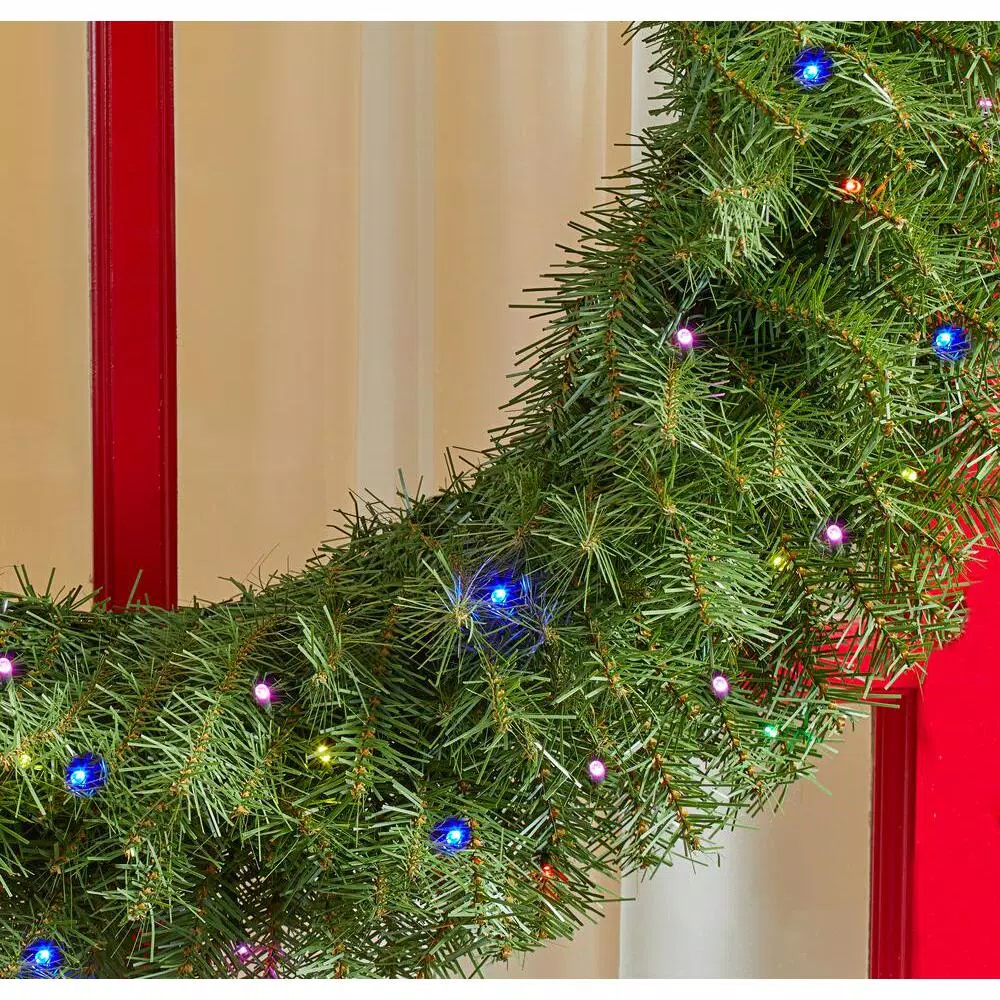 Home Accents Holiday 32 in. Norwood Fir Artificial Wreath with 50 Multi-Color LED Lights
