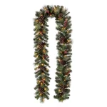 Glitzhome 9 ft. Pre-Lit Glittered Pine Cone & Berry Christmas Garland with Warm White LED Lights thumbnail 1