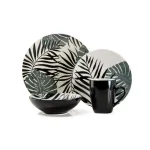 Thomson Pottery Palm Leaf 16-Piece Black Ceramic Stoneware Dinnerware Set, Service for 4 thumbnail 1