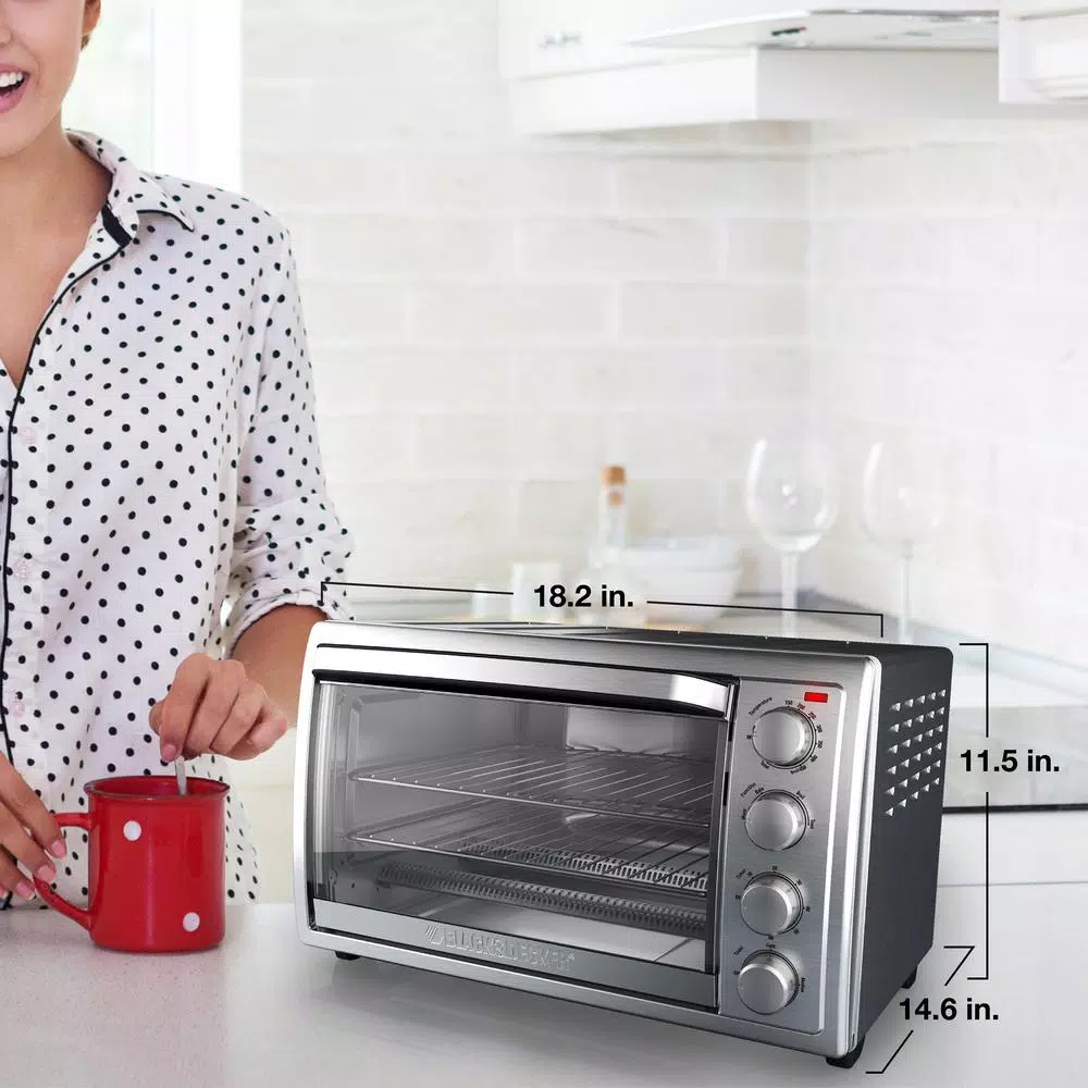 BLACK+DECKER 1500W 9-Slice Silver Toaster Oven with Rotisserie and Convection