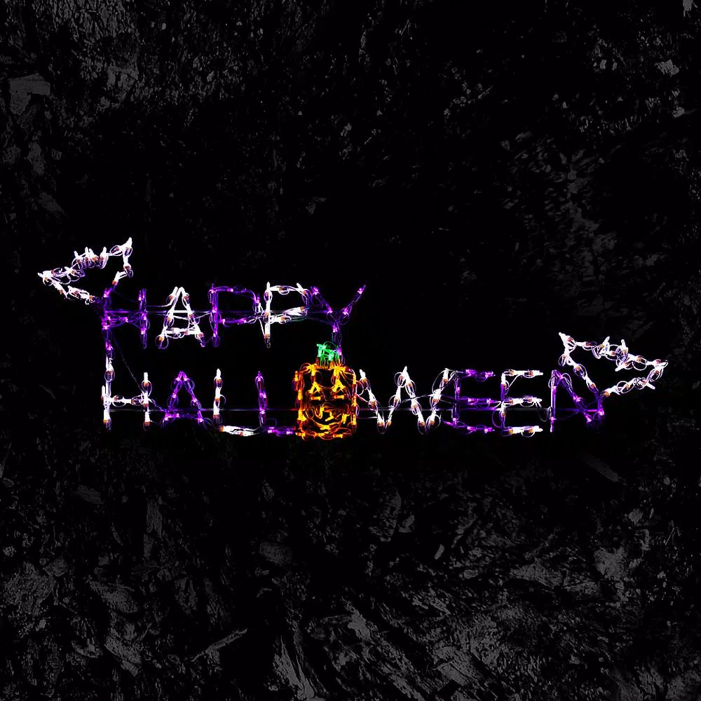 HOLIDYNAMICS HOLIDAY LIGHTING SOLUTIONS Holidynamics 57 in. LED Happy Halloween Sign, Multi-Color Outdoor Yard Decoration