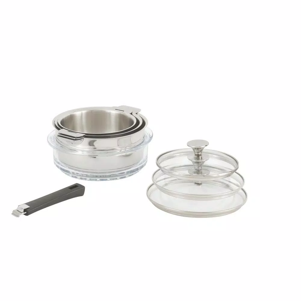 Cristel Tulipe 8-Piece Stainless Steel Saucepan Set with Removable Handle and Steamer