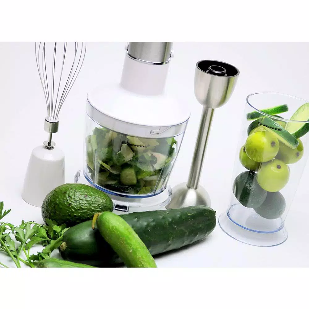 Ovente HS665 500W Immersion Blender Set with Chopper, Whisk, and 20.3 oz Beaker - 6-Speed White
