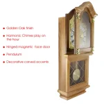 Bedford Clock Collection Bedford Collection 26 in. Golden Oak Wall Clock with Swinging Pendulum and Chimes thumbnail 3