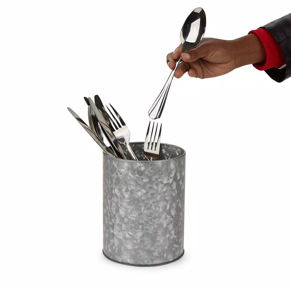 Mind Reader Silver Galvanized Steel Utensil Holder and Kitchen Condiment Organizer Set