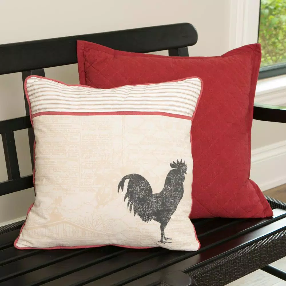 Heritage Lace Farmhouse Rooster 18x18 Tan Striped Cotton Throw Pillow Cover