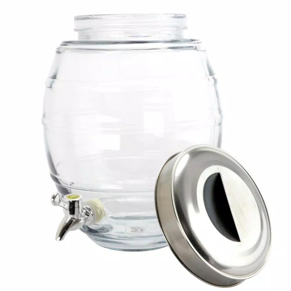 General Store 2 Gal. Clear Glass Beverage Dispenser with Silver Spigot and Lid