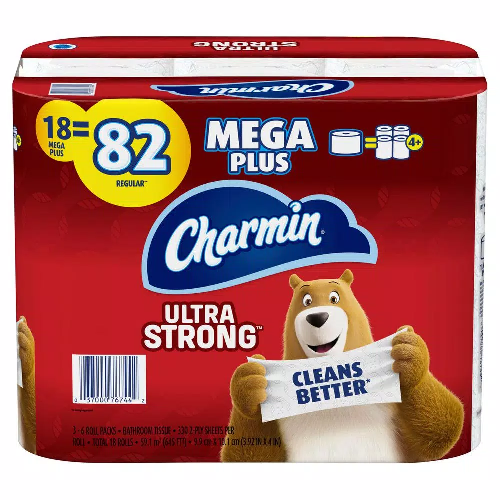 Charmin Ultra Strong Toilet Paper, 18 Mega Plus Rolls, 2-Ply White