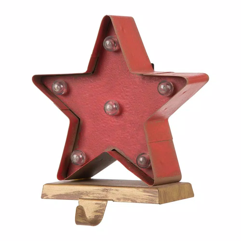 Glitzhome Marquee LED Star Stocking Holder Set of 2 - Metal Holiday Decor