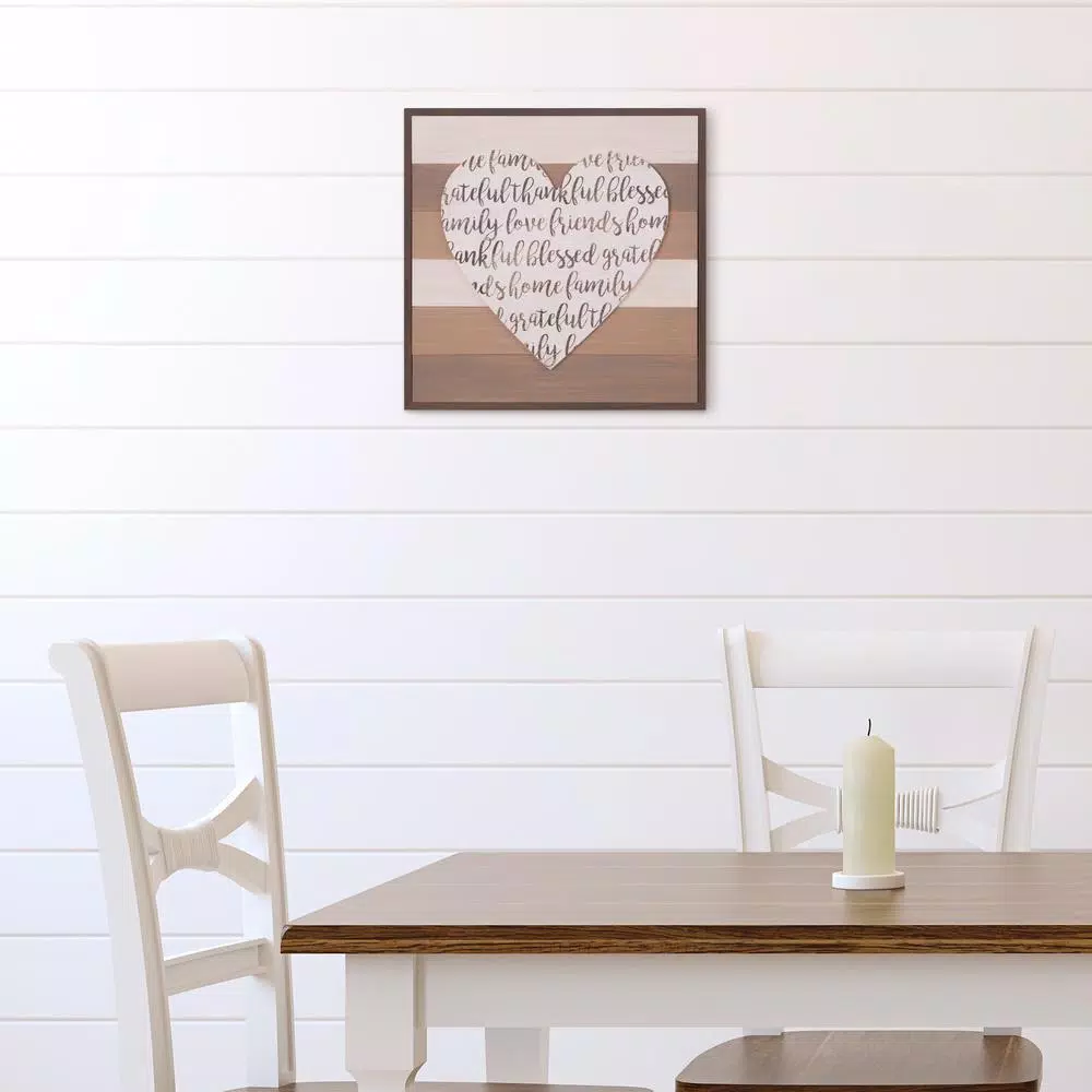 Pinnacle Patton Wall Decor 18x18 Thankful Grateful Blessed Cut-Out Heart Wood Sign