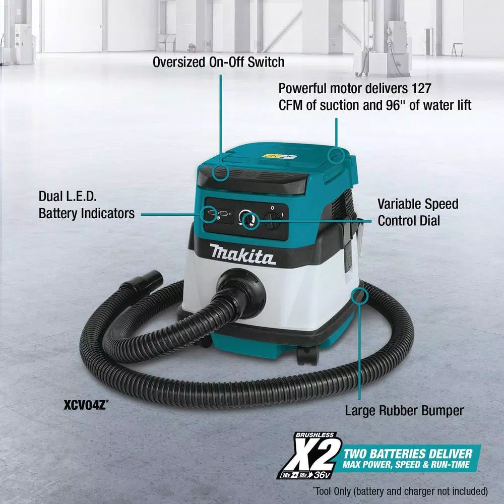 Makita 18V X2 LXT Cordless/Corded 2.1 Gallon Dry Vacuum (Tool Only)