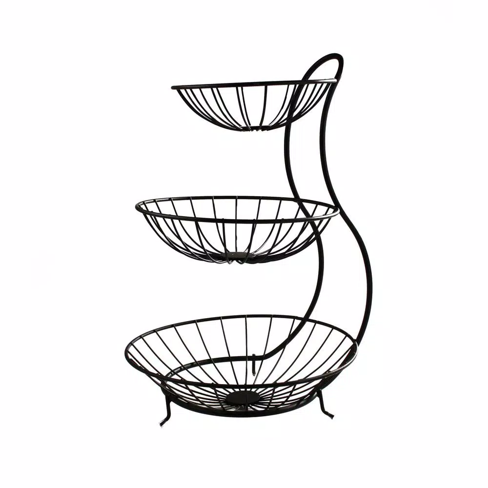 Spectrum Yumi 3-Tier Steel Arched Fruit Basket & Countertop Organizer, Black