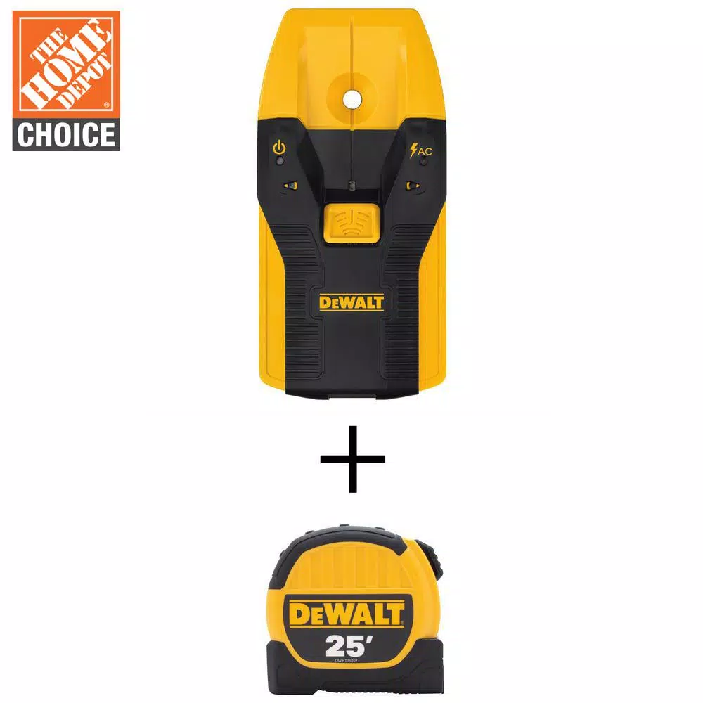DEWALT Center Sensor Stud Finder with 25 ft. Tape Measure Bonus Set, Detects Wood and Metal