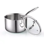 Cook N Home 3 qt. Tri-Ply Clad Stainless Steel Sauce Pan with Tempered Glass Lid thumbnail 1