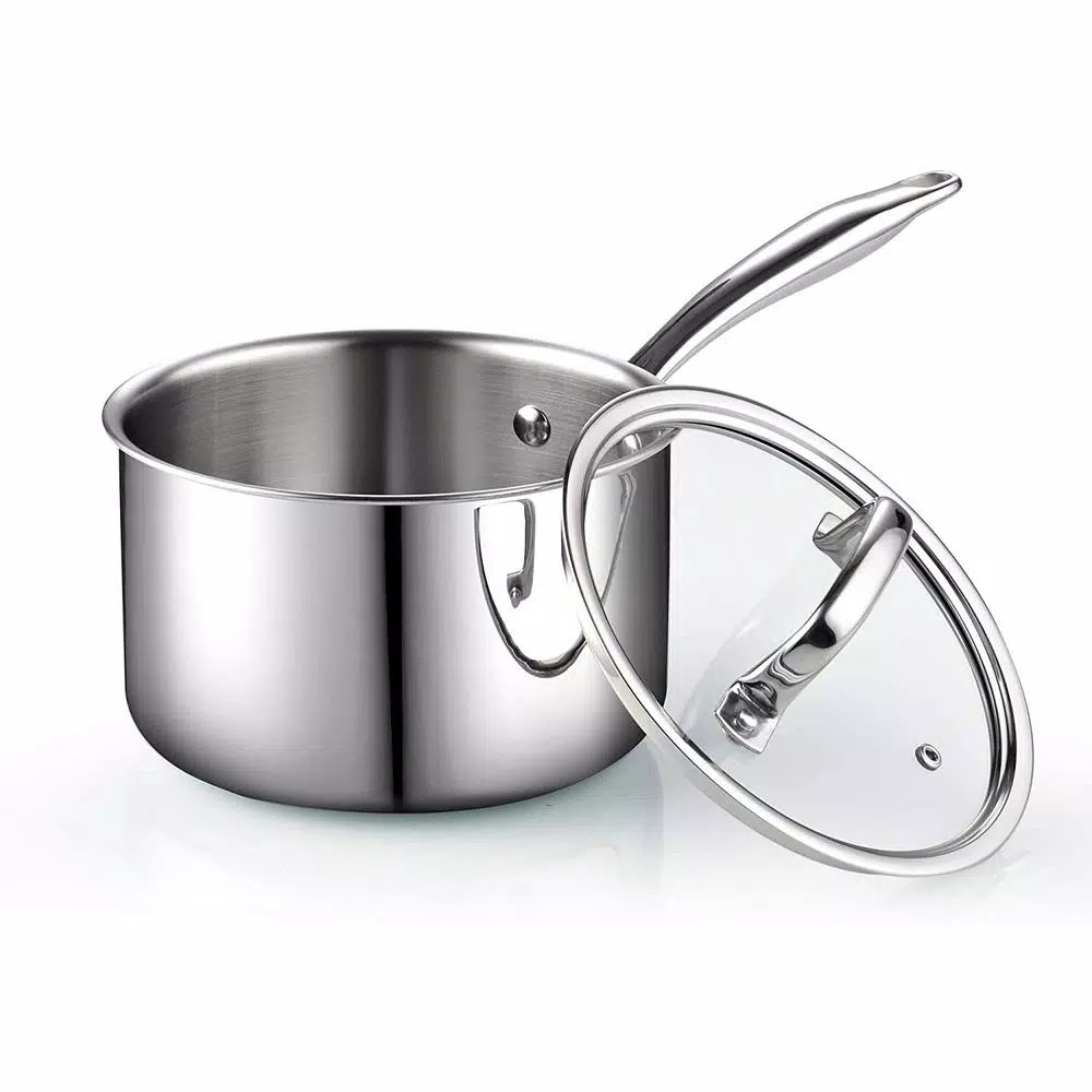 Cook N Home 3 qt. Tri-Ply Clad Stainless Steel Sauce Pan with Tempered Glass Lid
