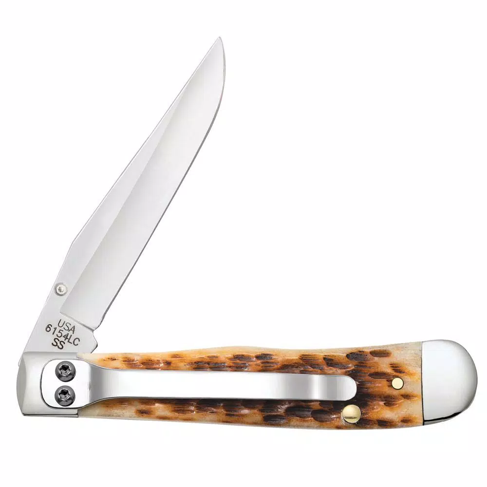 W.R. Case and Sons Cutlery Co. Case Kickstart Trapperlock Assisted Opening Pocket Knife - Amber Bone Peach Seed Jig