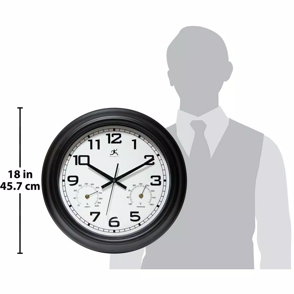 Infinity Instruments 18 in. Round Outdoor Wall Clock with Thermometer and Hygrometer