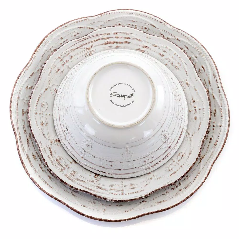 Elama Rustic Birch 16-Piece Stoneware Dinnerware Set, Service for 4