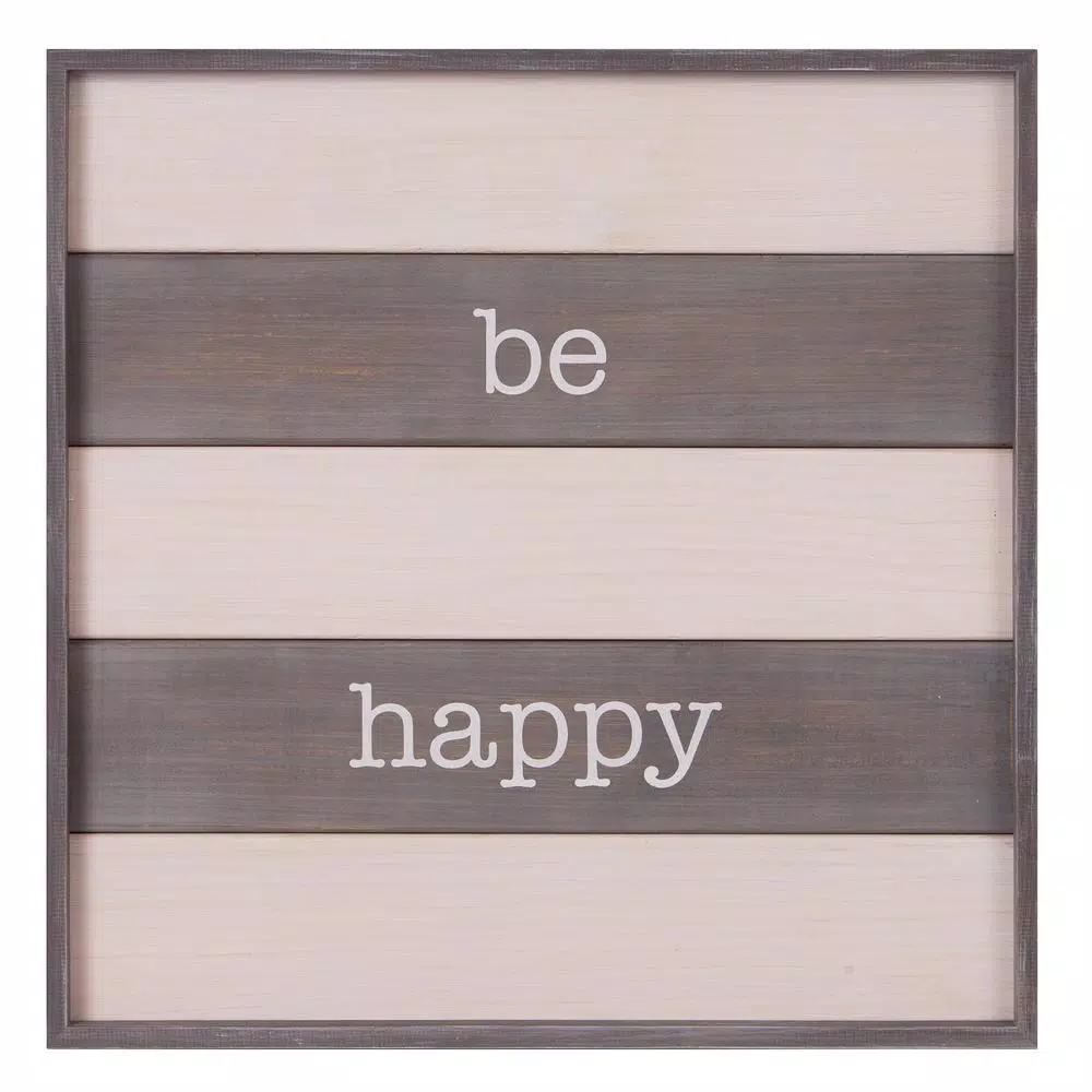 Pinnacle Be Happy Rustic Wood Plank Decorative Wall Art Sign - 20 x 20 in.