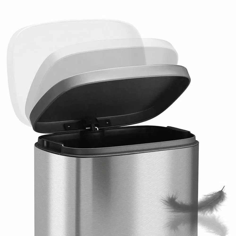 Boyel Living 13 Gallon Stainless Steel Rectangular Kitchen Step Trash Can with Silent Close Lid - Silver
