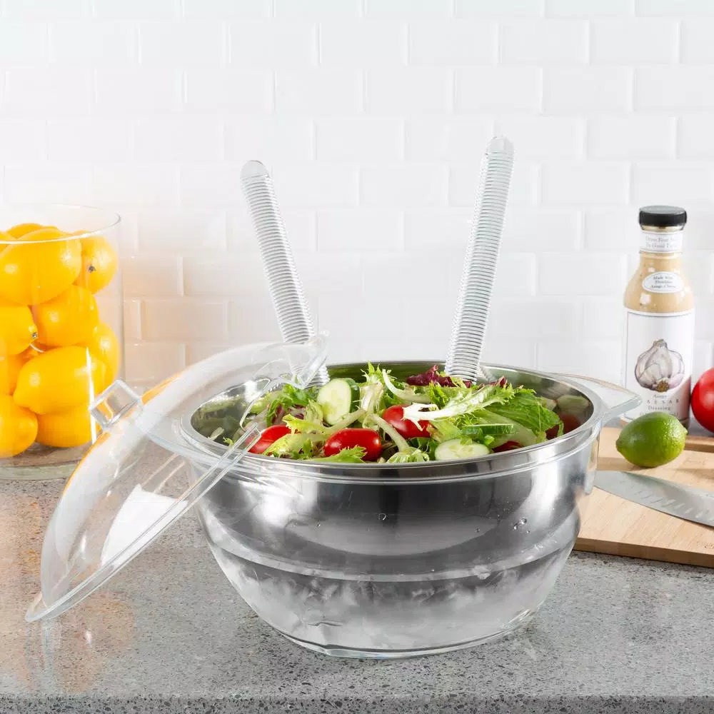 Classic Cuisine 5-Piece Salad Bowl Serving Set with Ice Chamber and Utensils