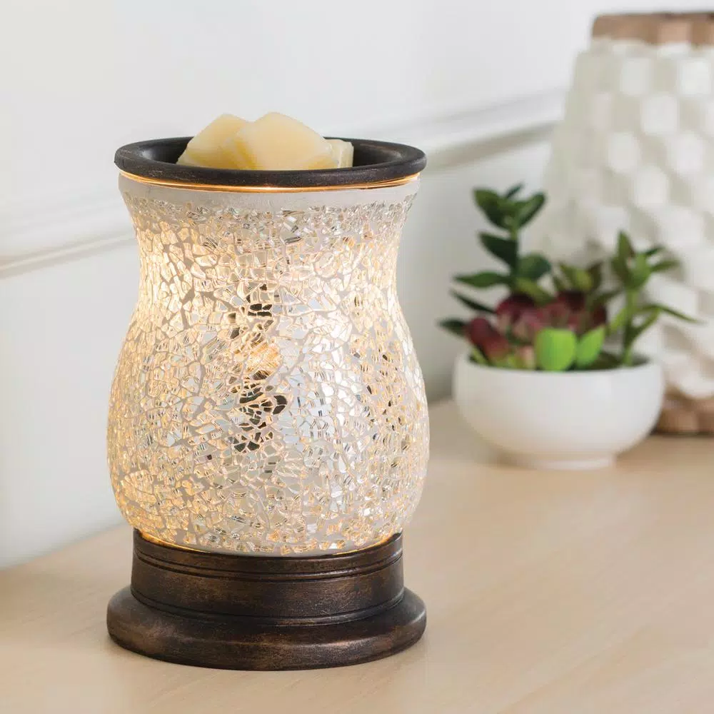 Candle Warmers Etc 8.8 in Reflection Illumination Fragrance Warmer with Silver Glass Mosaic