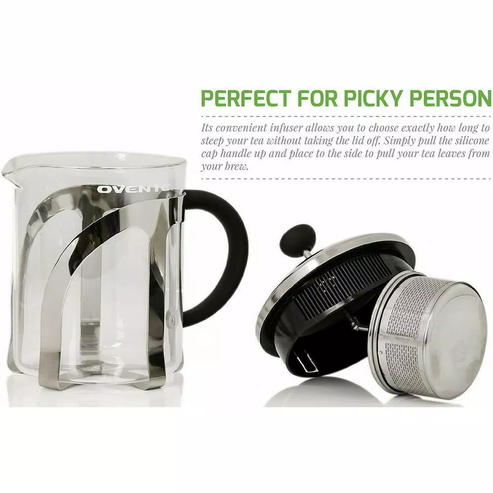Ovente 27 oz. Borosilicate Glass Tea Maker with Stainless Steel Infuser and Warming Stand