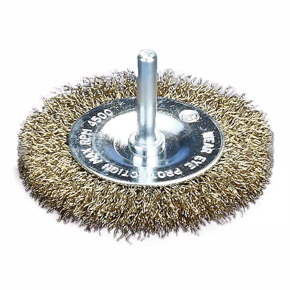Robtec 3 in. Brass Coated Steel Wire Wheel Brush with 1/4 in. Shank