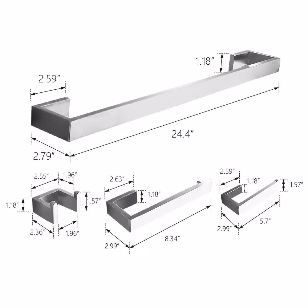 Boyel Living Stainless Steel 4-Piece Bathroom Accessories Set - Silver Wall Mounted Hardware Kit