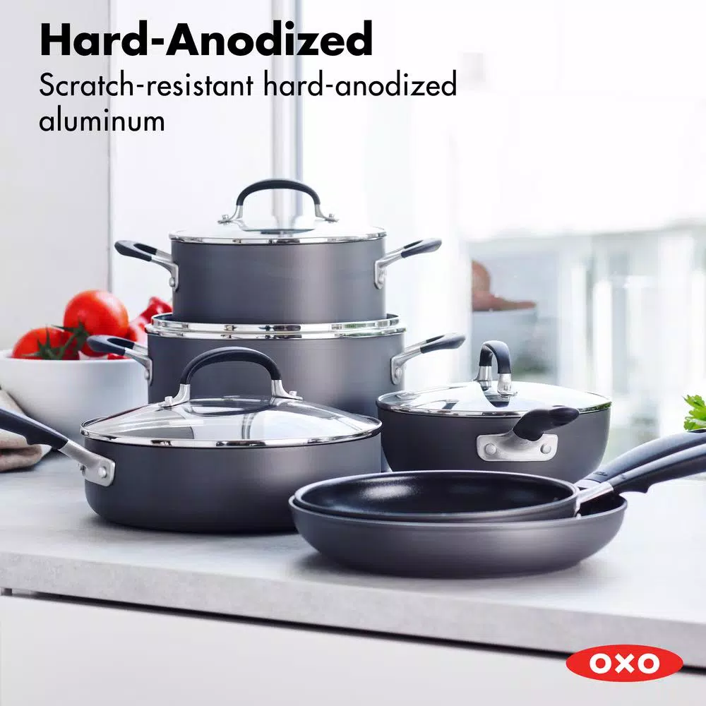 OXO Good Grips 10-Piece Hard-Anodized Aluminum Nonstick Cookware Set, Gray