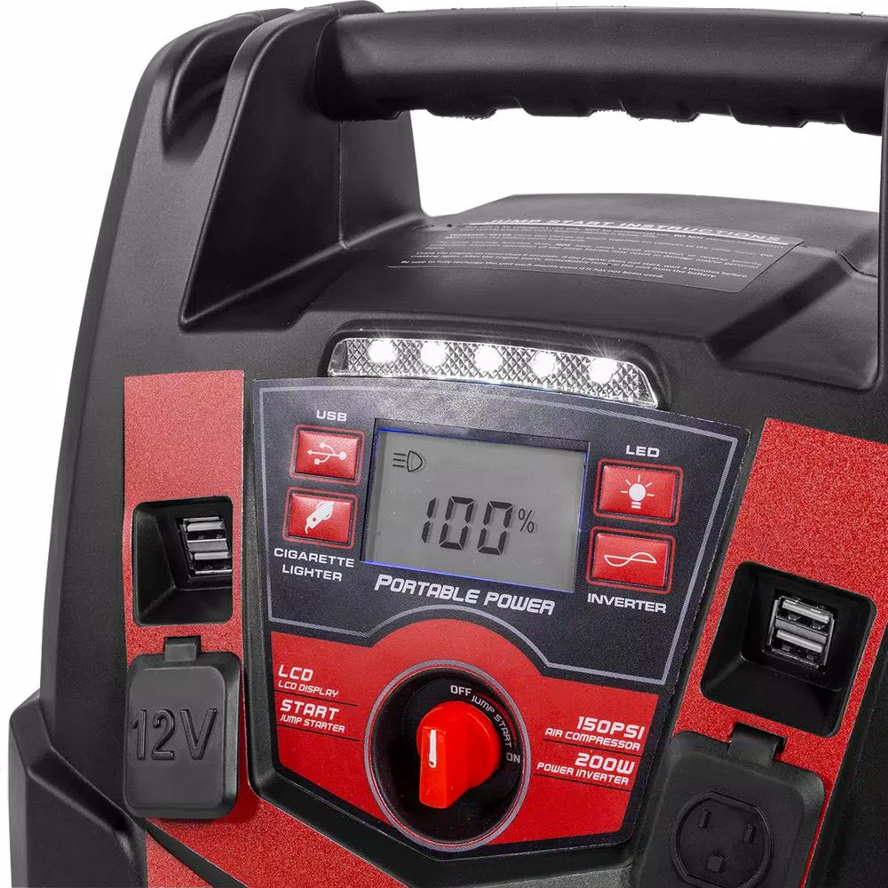 XtremepowerUS 6-in-1 Portable Jump Starter with 1250 Peak Amp & Digital Air Compressor