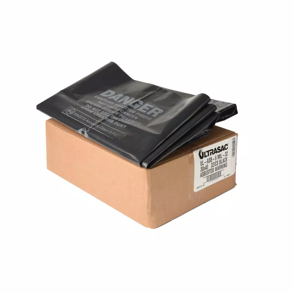 Ultrasac 33 Gallon Asbestos Disposal Bags, 4 Mil Heavy Duty, Black (50-Count)