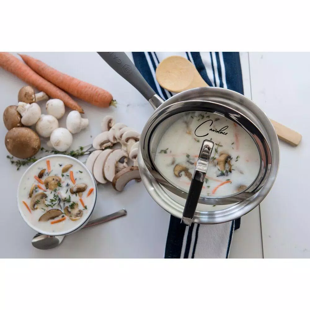 CookCraft by Candace 1.5 qt. Tri-Ply Stainless Steel Sauce Pan with Patented Latch Glass Lid