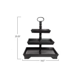 3R Studios Black Wood Three Tier Decorative Tray with Handles thumbnail 2
