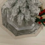VHC Brands 48 in. Allura Dove Grey Glam Christmas Tree Skirt with Silver and Taupe Diamond Trim thumbnail 3