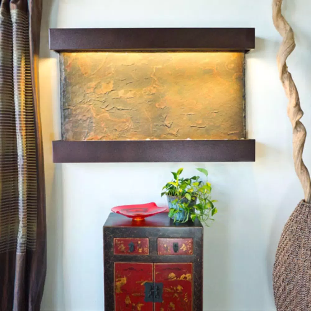 Water Wonders Large Horizon Falls Lightweight Slate Wall Fountain with Copper-Vein Trim