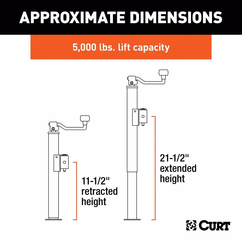 CURT Pipe-Mount Swivel Jack with Top Handle, 5,000 lbs. Capacity, 10 in. Travel