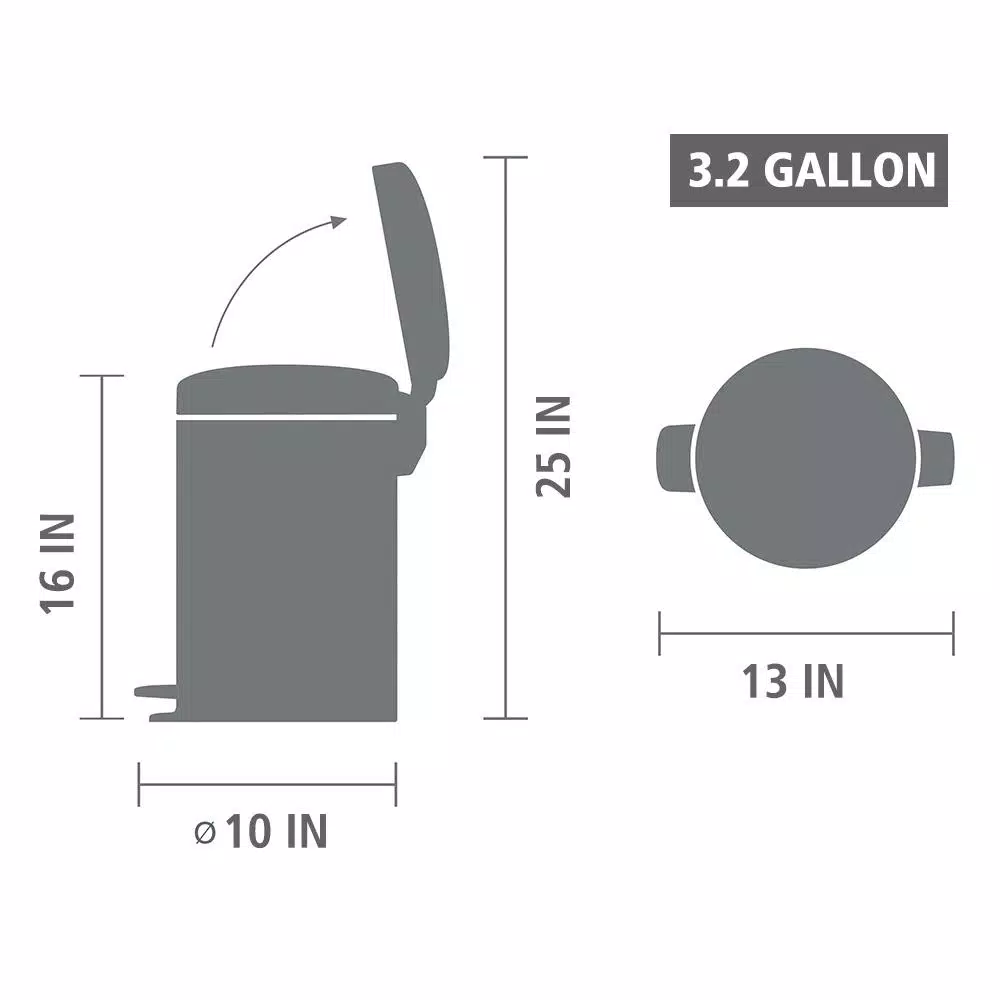 Brabantia Icon 3.2 Gal. White Steel Step-On Trash Can with Soft-Close Lid