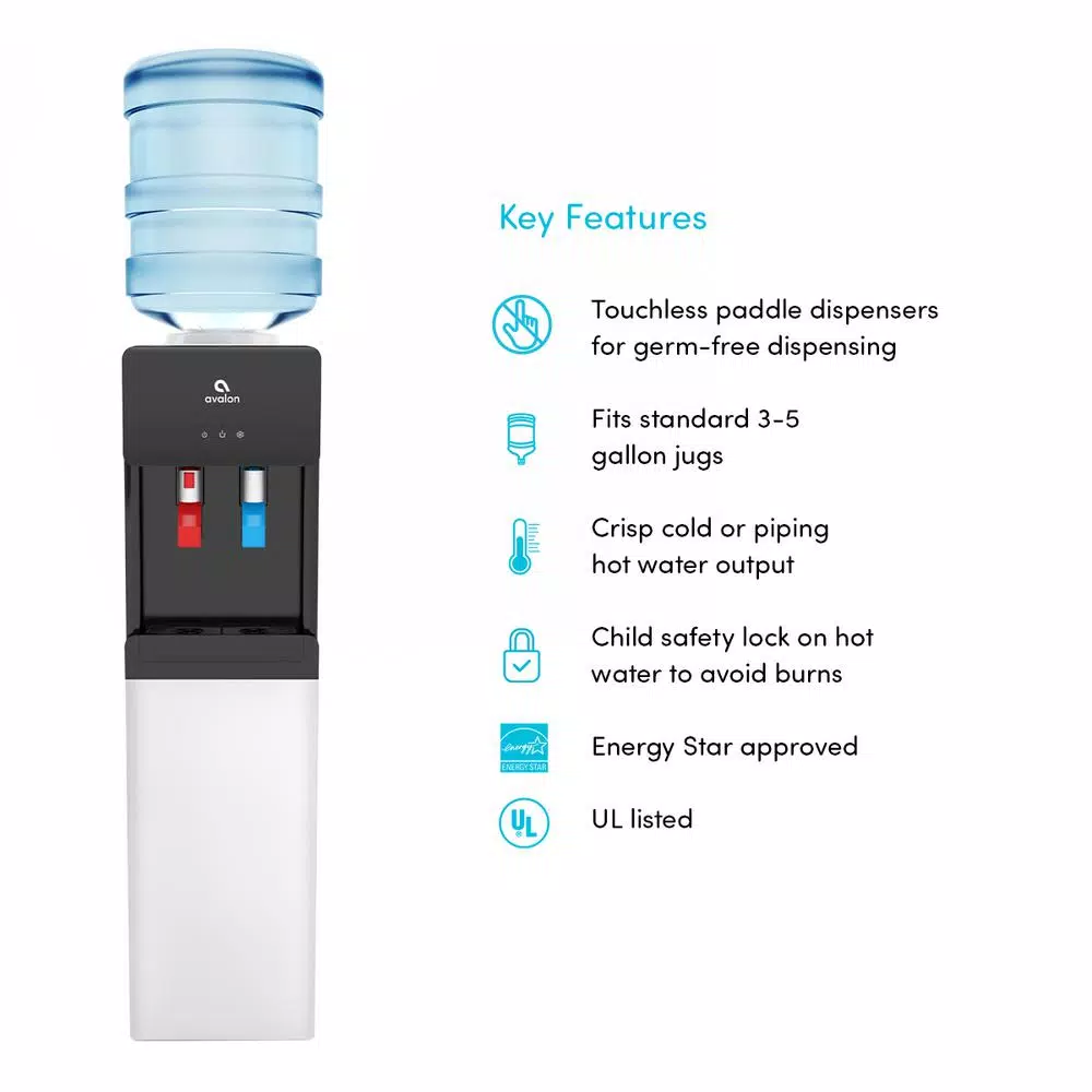 Avalon Top Loading Water Cooler Dispenser, Hot and Cold Water Dispenser with Child Safety Lock, White