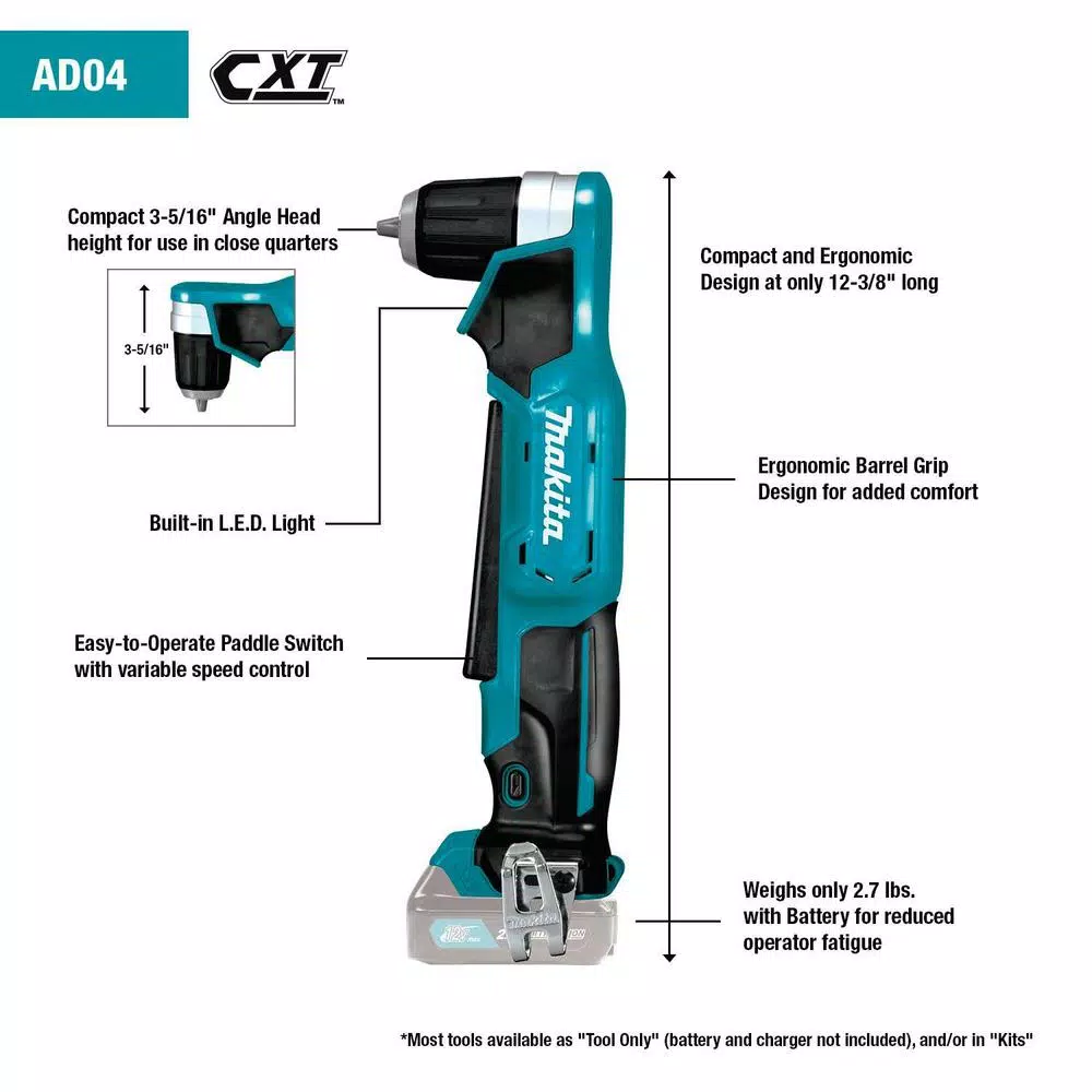 Makita 12V MAX CXT 3/8 in. Right Angle Cordless Drill/Driver (Tool Only)